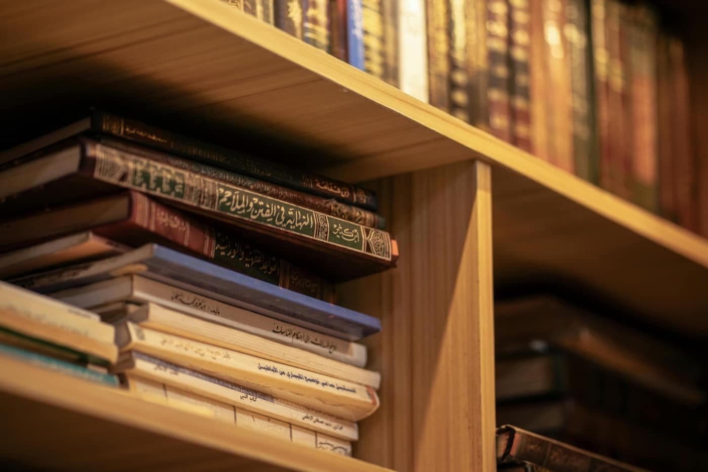 رفوف كتب علمية تعبّر عن التكوين المنهجي وعمق التقليد